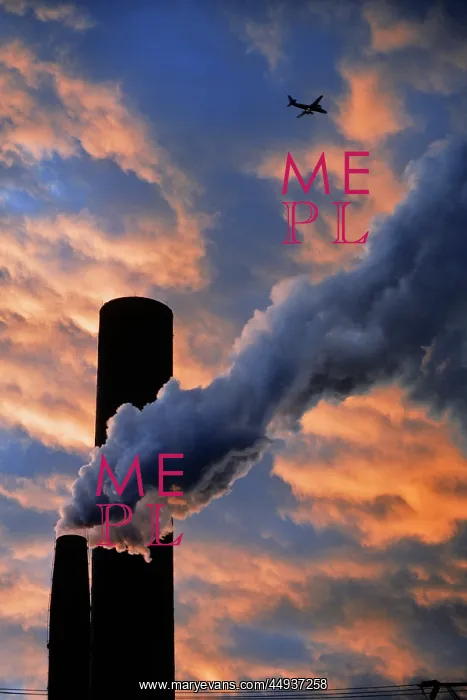 : Airplane Flying Over Smokestack Emitting Water : Airplane Flying Over Smokestack Emitting Water