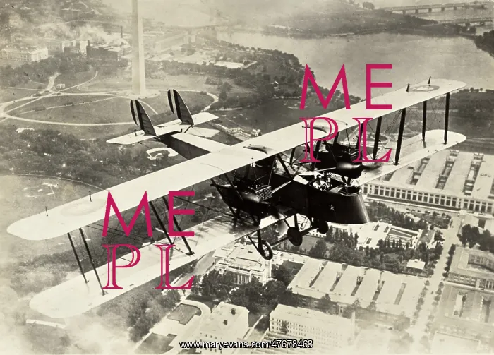 : Airplane Flying Over Washington, D.C. c. 1920 : Airplane Flying Over Washington, D.C. c. 1920