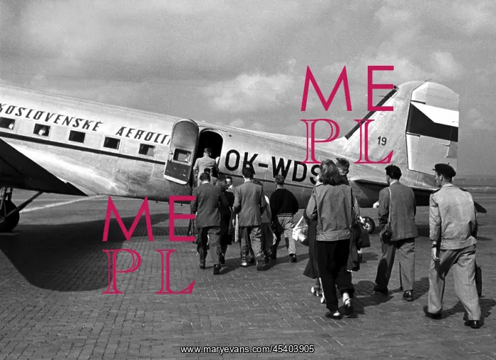  : Airport. Czechoslovakia - Prague 1950. Passenger boad Czechoslovak Airlines aircraft