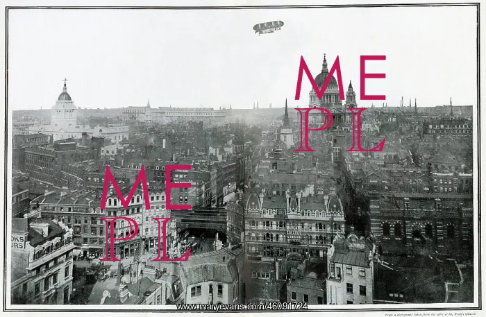 : Airship Nulli Secundus Flying Over London 1907 : Airship Nulli Secundus Flying Over London 1907