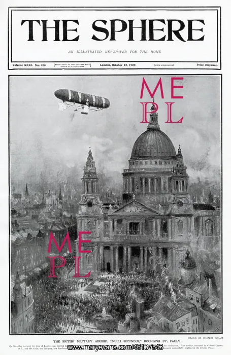 : Airship Nulli Secundus Flying Over London 1907 : Airship Nulli Secundus Flying Over London 1907