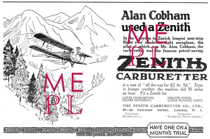 : Alan Cobham Uses Zenith Aero Engine Carburetters : Alan Cobham Uses Zenith Aero Engine Carburetters