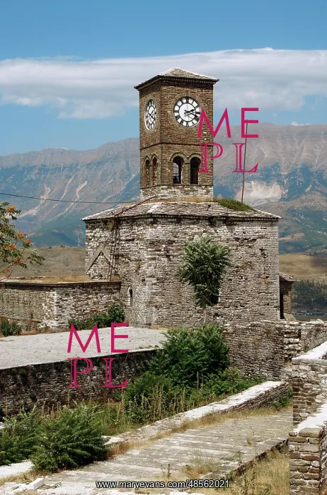 : Albania. Gjirokaster. Castle and clock tower : Albania. Gjirokaster. Castle and clock tower