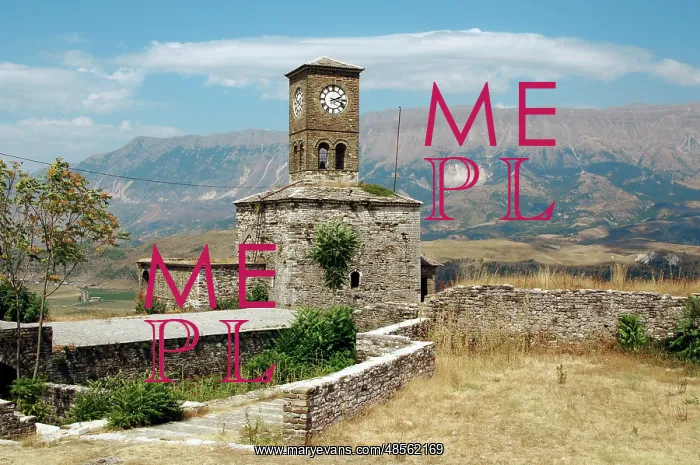 : Albania. Gjirokaster. Castle and clock tower : Albania. Gjirokaster. Castle and clock tower