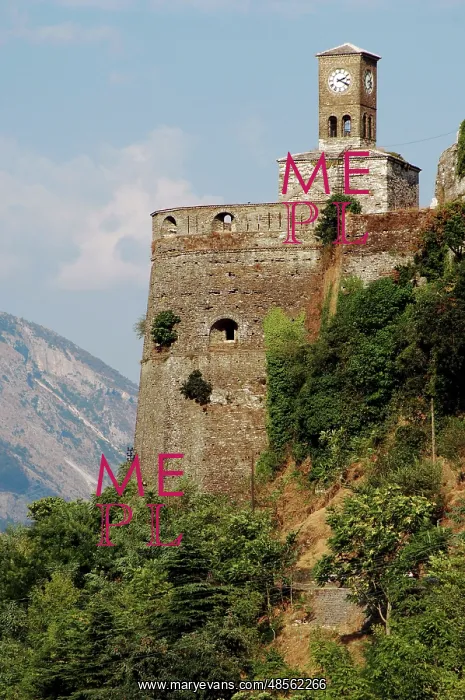 : Albania. Gjirokaster. Castle and clock tower : Albania. Gjirokaster. Castle and clock tower