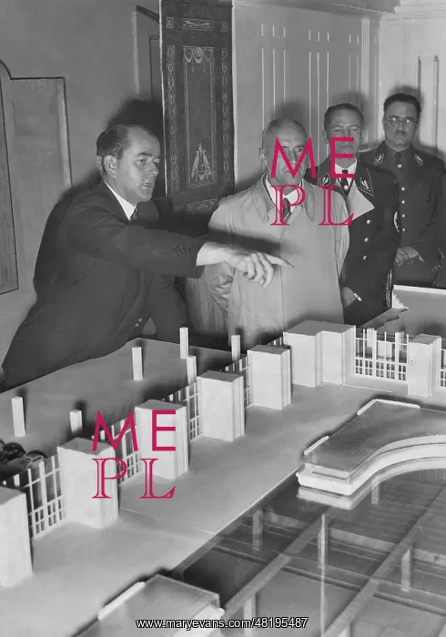 : Albert Speer and Wilhelm Frick in front of models of the new : Albert Speer and Wilhelm Frick in front of models of the new