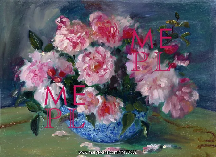  : Albertine Roses in a Blue and White Bowl