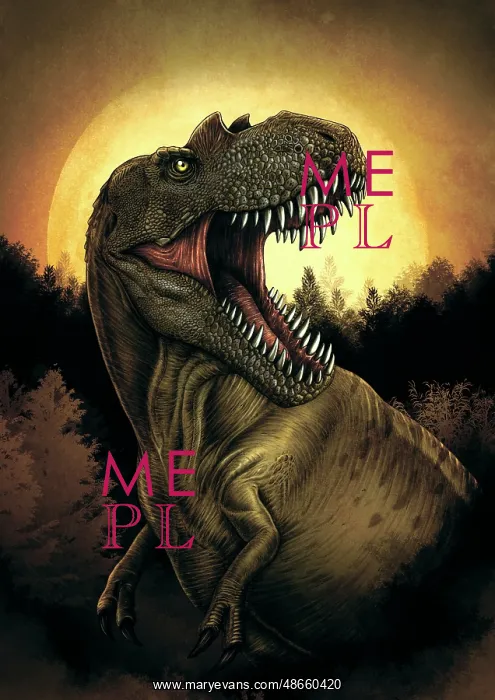 : Albertosaurus dinosaur roaring under moonlight : Albertosaurus dinosaur roaring under moonlight