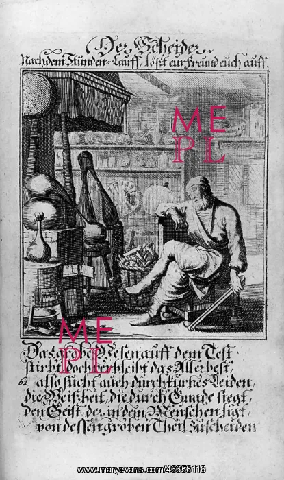 : alchemy, alchemist, separator, copper engraving : alchemy, alchemist, separator, copper engraving