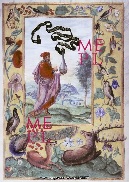 : alchemy, allegory, adept with elixir, miniature : alchemy, allegory, adept with elixir, miniature