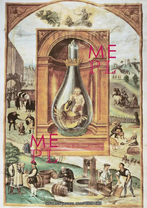 : alchemy, allegory, vial with dragon and boy : alchemy, allegory, vial with dragon and boy