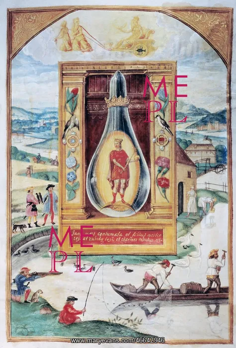 : alchemy, allegory, the young king in the vial, miniature : alchemy, allegory, the young king in the vial, miniature