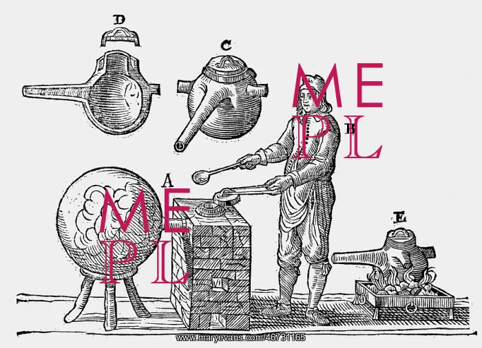 : alchemy, distillation, destillation device, woodcut : alchemy, distillation, destillation device, woodcut