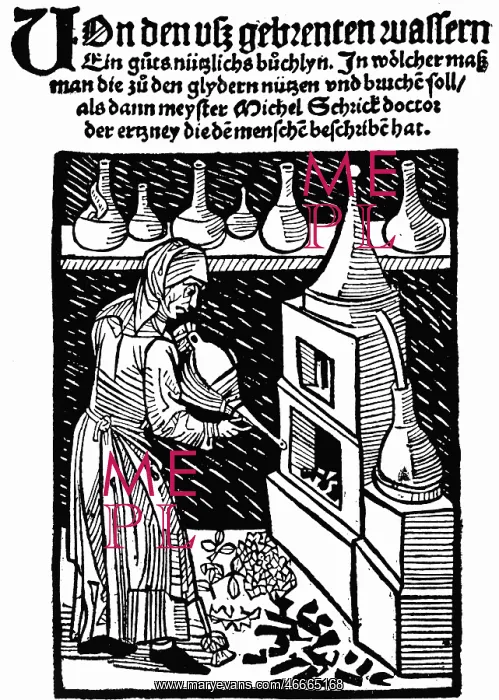 : alchemy, distillation, water burner, cover, woodcut : alchemy, distillation, water burner, cover, woodcut