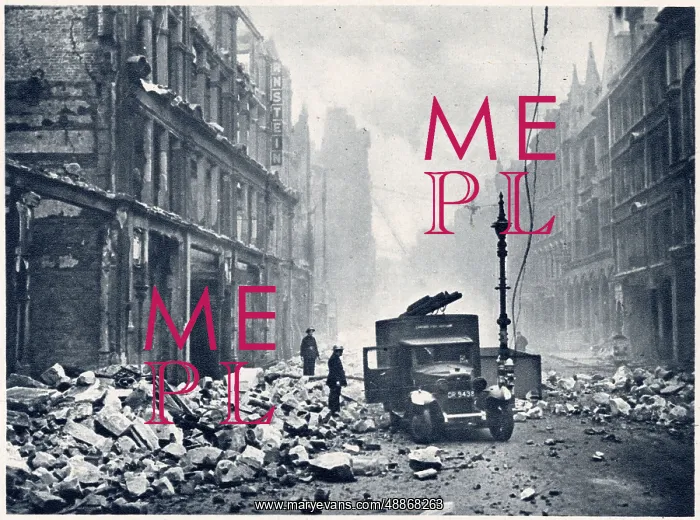 : Aldersgate Street night after raid WWII : Aldersgate Street night after raid WWII