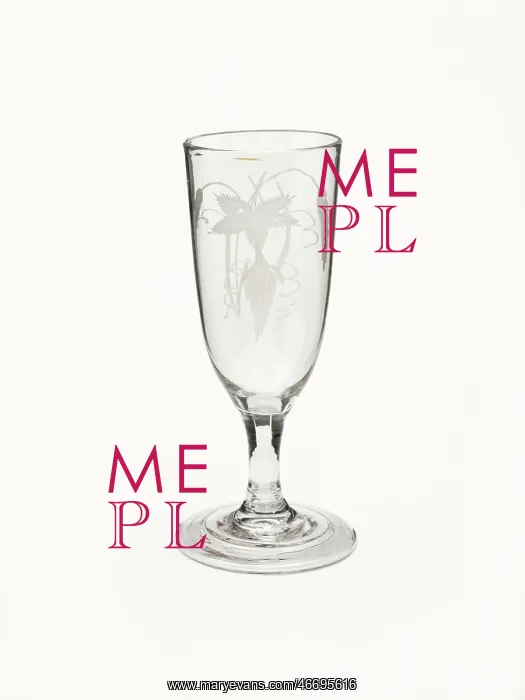 : Ale glass with a deep tulip-shaped bowl and a folded foot, engraved with two barley ears : Ale glass with a deep tulip-shaped bowl and a folded foot, engraved with two barley ears