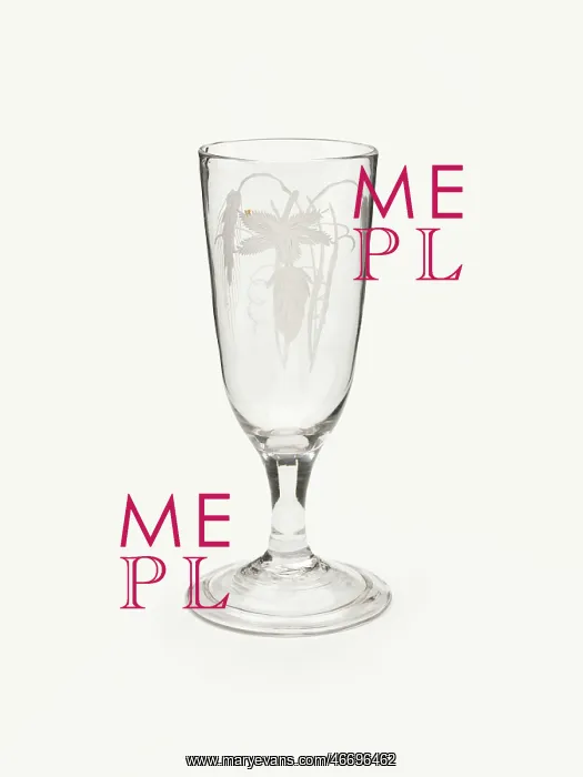 : Ale glass with a deep tulip-shaped bowl and a folded foot, engraved with two barley ears : Ale glass with a deep tulip-shaped bowl and a folded foot, engraved with two barley ears