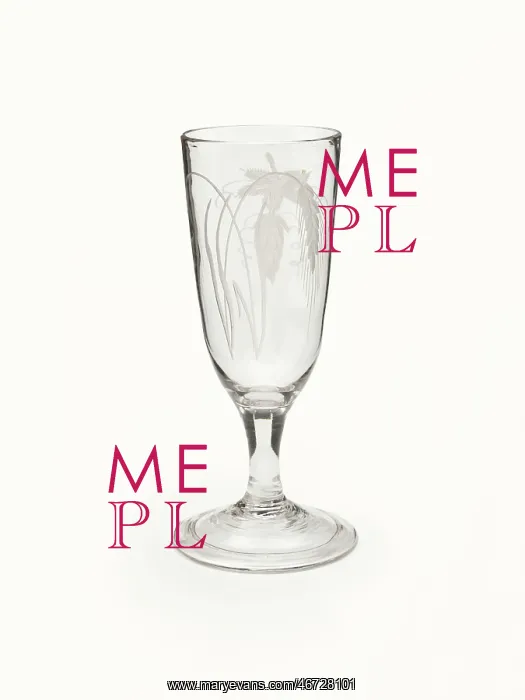 : Ale glass with a deep tulip-shaped bowl and a folded foot, engraved with two barley ears : Ale glass with a deep tulip-shaped bowl and a folded foot, engraved with two barley ears
