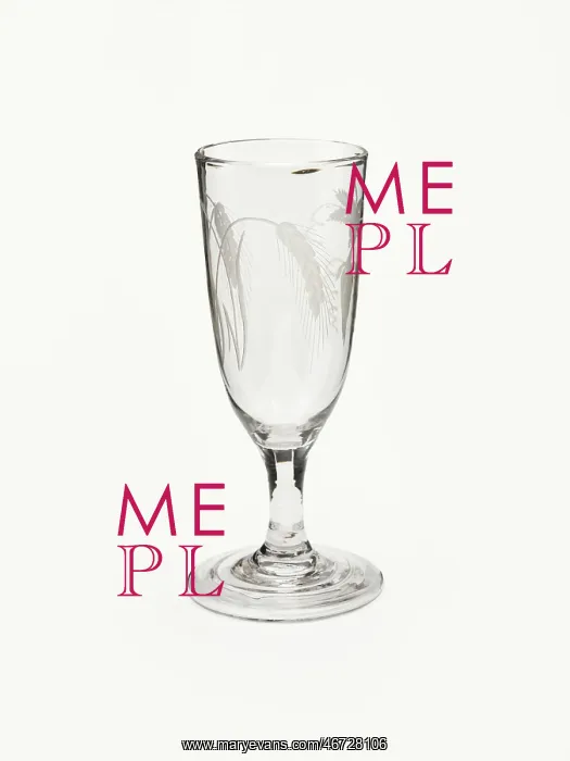 : Ale glass with a deep tulip-shaped bowl and a folded foot, engraved with two barley ears : Ale glass with a deep tulip-shaped bowl and a folded foot, engraved with two barley ears