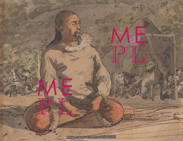 : An Aleutian man sits in front of a tent and : An Aleutian man sits in front of a tent and