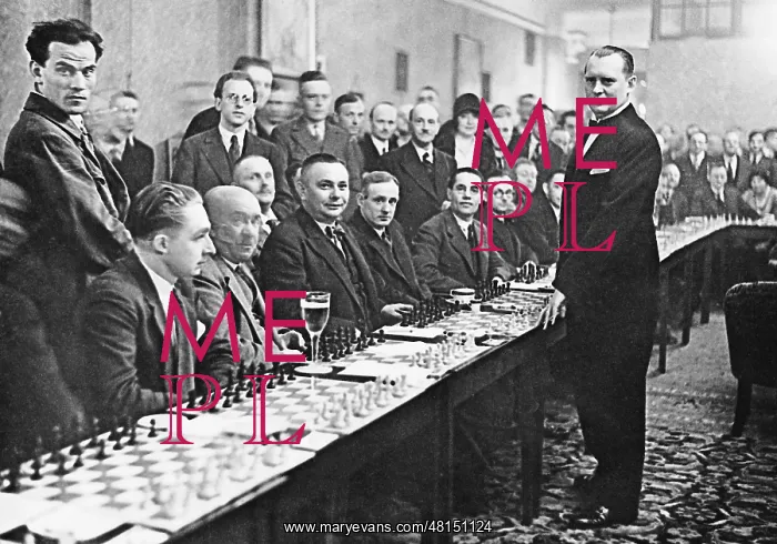 : Alexander Alekhine playing simultaneous chess, 1930 : Alexander Alekhine playing simultaneous chess, 1930