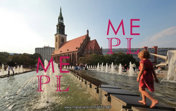 : Alexanderplatz fountains and Marienkirche, Berlin, Germany : Alexanderplatz fountains and Marienkirche, Berlin, Germany