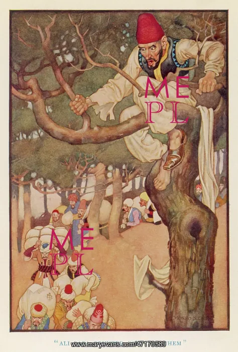 : Ali Baba counts the thieves from his tree perch : Ali Baba counts the thieves from his tree perch