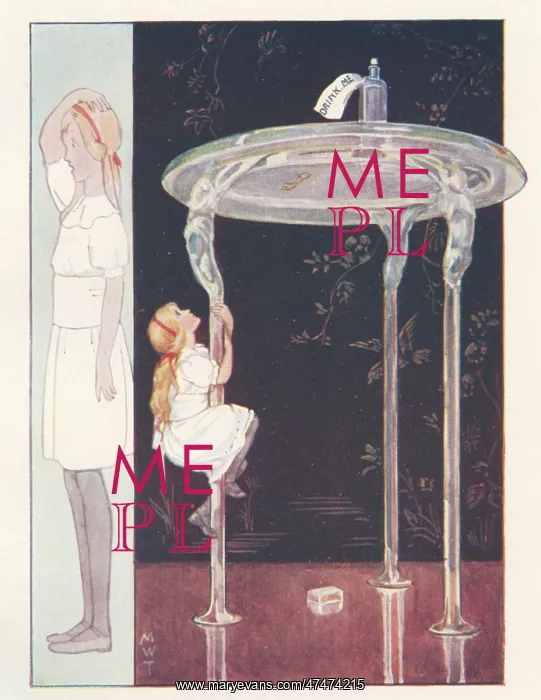 : Alice climbing up to get the Drink Me bottle : Alice climbing up to get the Drink Me bottle