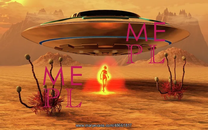 : An alien beaming down from its flying saucer to : An alien beaming down from its flying saucer to