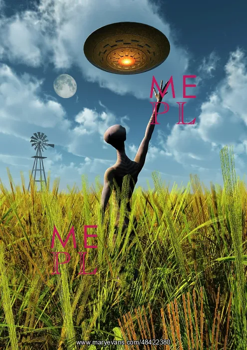 : An alien being directing a UFO in making crop circles : An alien being directing a UFO in making crop circles