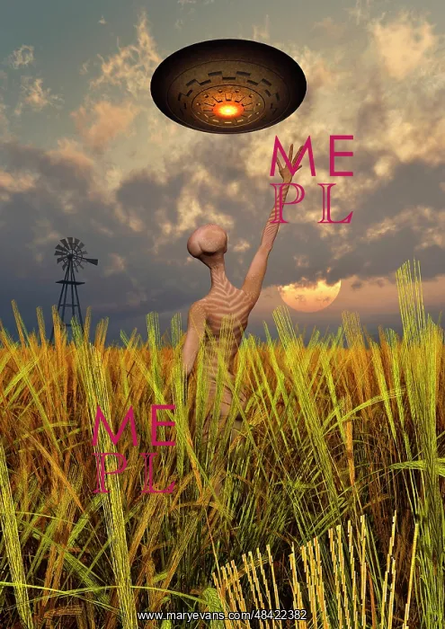 : An alien being directing a UFO in making crop circles : An alien being directing a UFO in making crop circles
