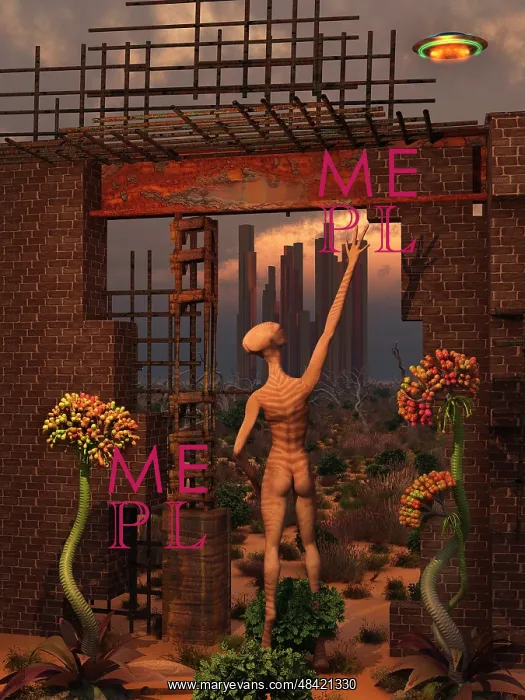 : An alien reptoid being exploring the ruins : An alien reptoid being exploring the ruins
