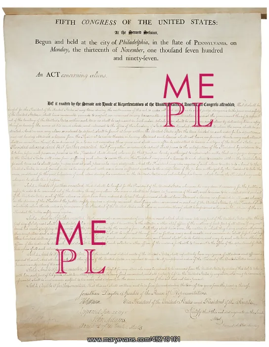 : Alien and Sedition Acts of 1798. Handwritten ? : Alien and Sedition Acts of 1798. Handwritten ?