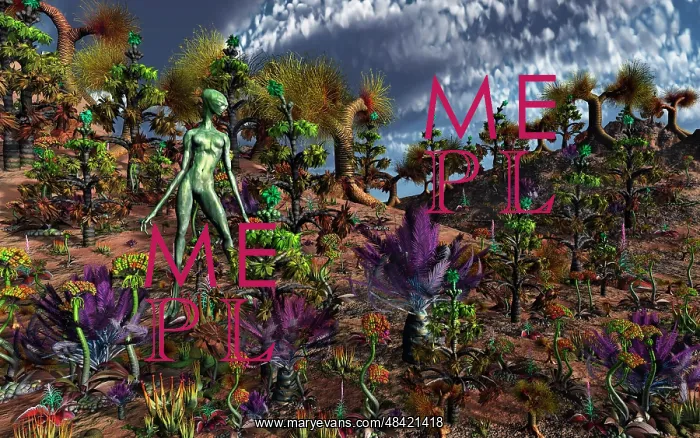 : An alien being surveys the colorful landscape : An alien being surveys the colorful landscape