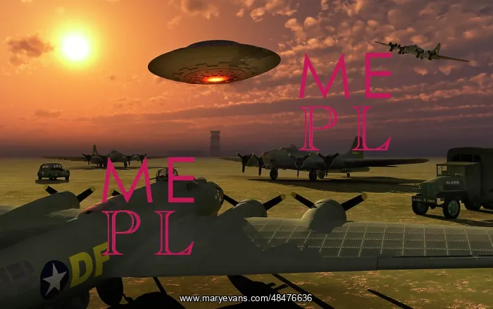 : An alien UFO flying low over an American airbase : An alien UFO flying low over an American airbase