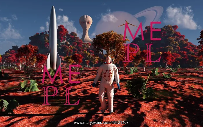 : An alien being watches a human astronaut on an alien world : An alien being watches a human astronaut on an alien world