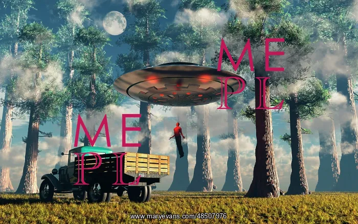 : Aliens abducting a man into a flying saucer : Aliens abducting a man into a flying saucer