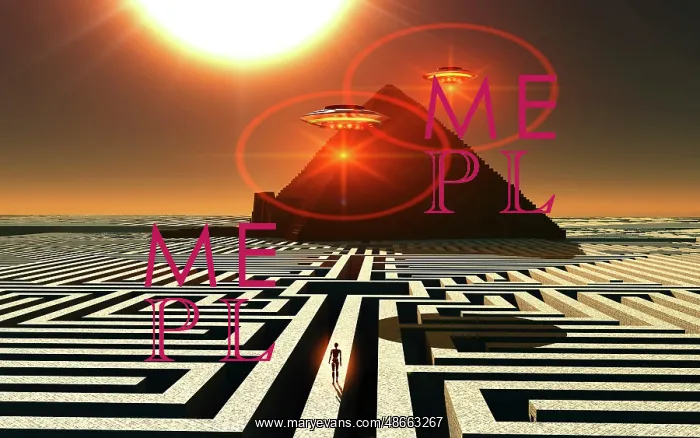 : Aliens visiting an ancient Egyptian pyramid maze : Aliens visiting an ancient Egyptian pyramid maze