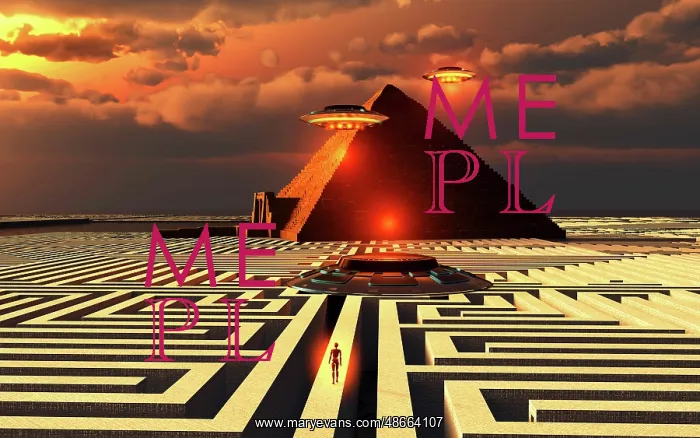 : Aliens visiting an ancient Egyptian pyramid maze : Aliens visiting an ancient Egyptian pyramid maze