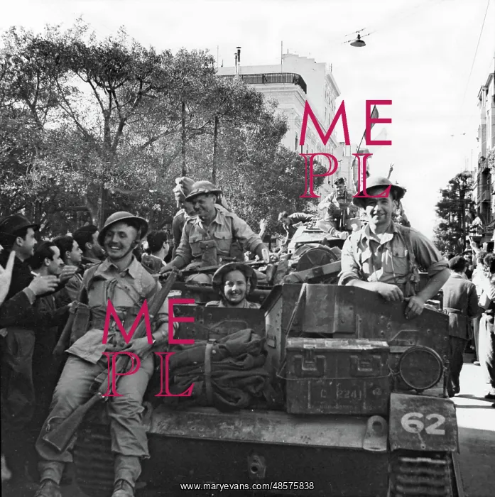 : Allied troops being welcomed as they pass through Tunis : Allied troops being welcomed as they pass through Tunis