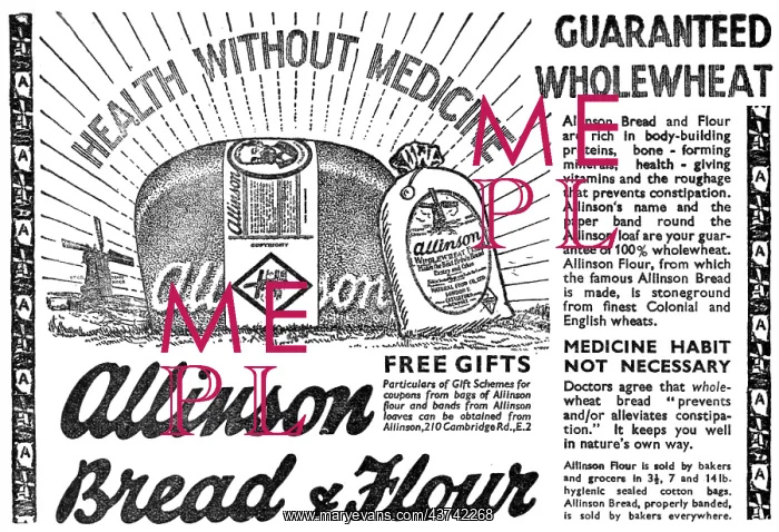 : Allinson Bread & Flour 1938 Advert : Allinson Bread & Flour 1938 Advert
