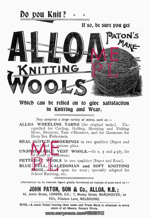: Alloa knitting wools by John Paton's, 1899 : Alloa knitting wools by John Paton's, 1899