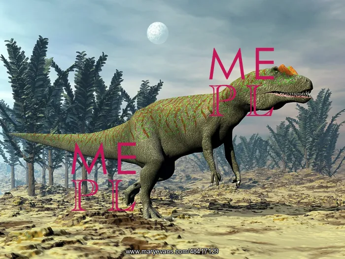 : Allosaurus dinosaur walking amongst pachypteris trees : Allosaurus dinosaur walking amongst pachypteris trees