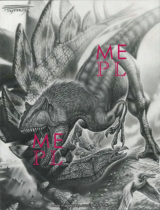 : Allosaurus vs. Stegosaurus, graphite : Allosaurus vs. Stegosaurus, graphite