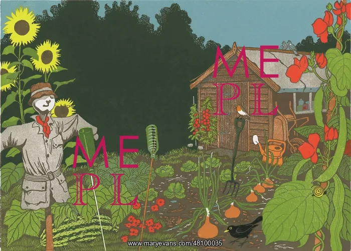 : Allotment or Kitchen Garden with Scarecrow : Allotment or Kitchen Garden with Scarecrow
