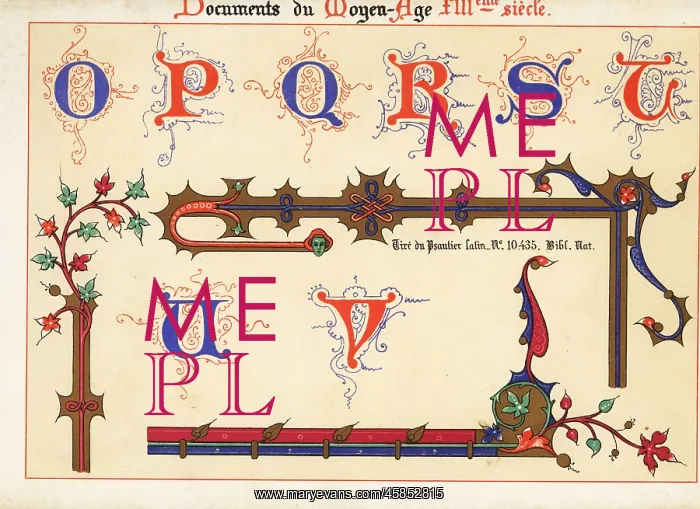 : Alphabet of decorative initial letters O to V, 13th century : Alphabet of decorative initial letters O to V, 13th century