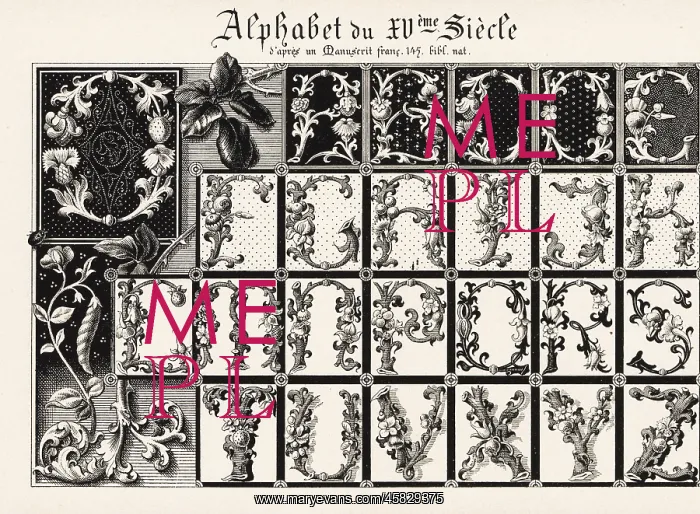 : Alphabet of illuminated initial letters with foliage : Alphabet of illuminated initial letters with foliage