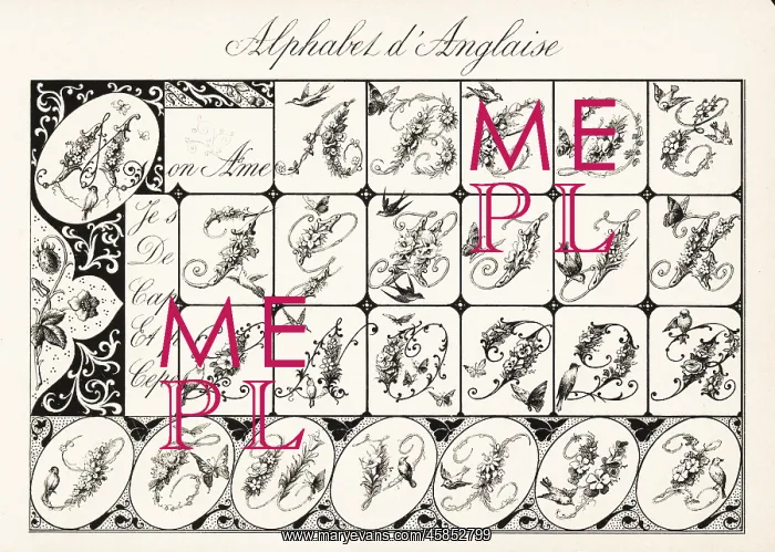 : Alphabet of initial letters decorated with garlands : Alphabet of initial letters decorated with garlands