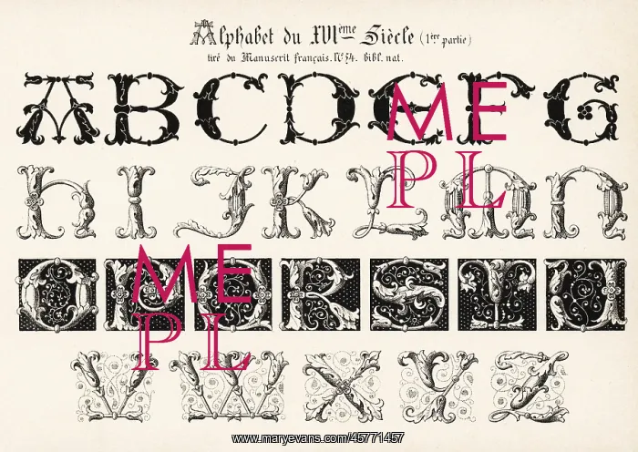 : Alphabet of initial letters from a French manuscript : Alphabet of initial letters from a French manuscript
