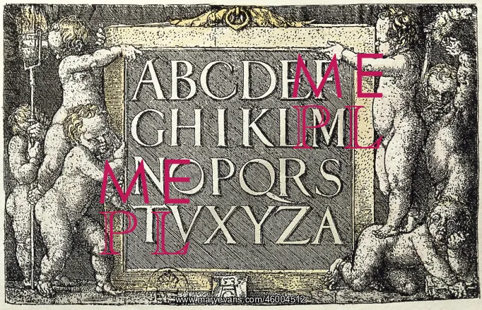 : Alphabets. Alphabet board, engraving, coloured, by Heinrich Aldegrever : Alphabets. Alphabet board, engraving, coloured, by Heinrich Aldegrever